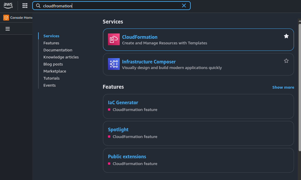 Search for CloudFormation